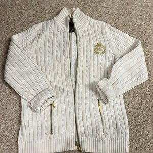 Ralph Lauren zipup canled cardigan in cream